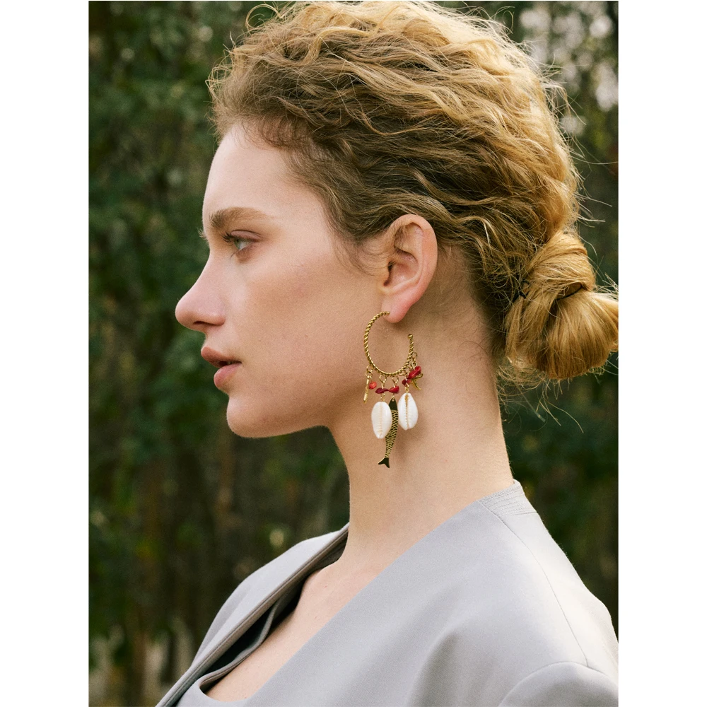 Yhpup Ocean Style Shell Starfish Fish Dangle Earrings Summer Stainless Steel Exclusive Fashion Jewelry New