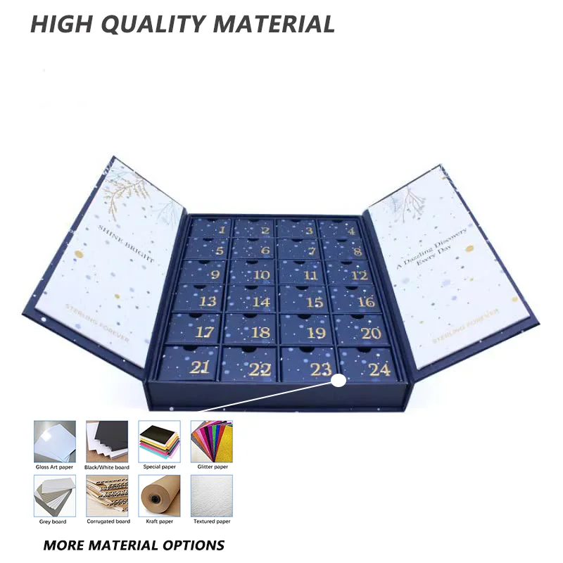 Customized queryCustom Printing Luxury Packaging Ribbon Bow Christmas Empty Cardboard Drawer Advent Calendar Mystery 24 10 Days