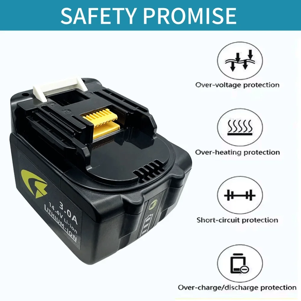 For Makita 14.4V 3000mAh Li-ion for BL1430 BL1415 BL1440 196875-4 194558-0 3ah Rechargeable battery with LED indicator+Charger