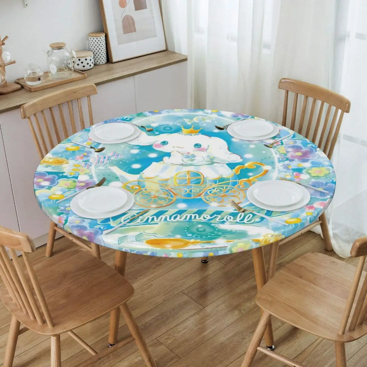 Round Cinnamoroll Sanrio Table Cover Elastic Fitted Yugui Dog Xina Cinnamon Dog Table Cloth Backed Edge Tablecloth for Picnic