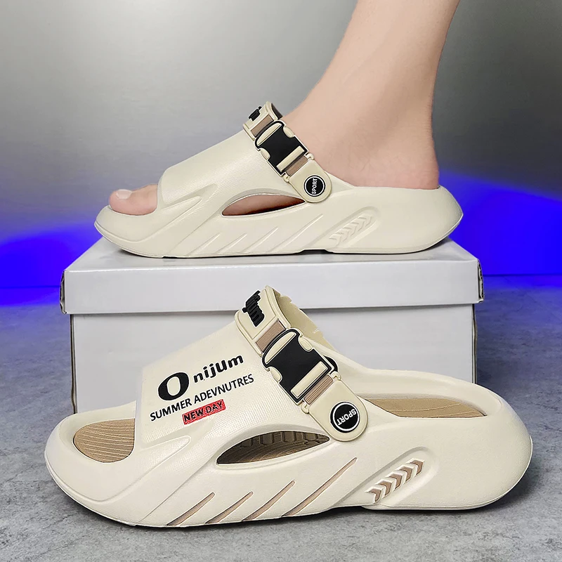 New Men\'s Slippers Outdoor Sandals Beach Comfortable Soft Slides Indoor Slippers Casual Shoes Men Outdoor Sandals Big Size 46 47