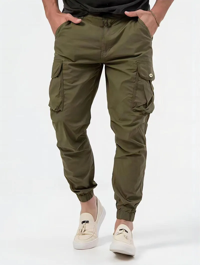 

2024 New Eu Size Men Stereo Pocket Cargo Pants Overalls Tether Belt Beam Foot Casual Pants Solid Color Men Trousers