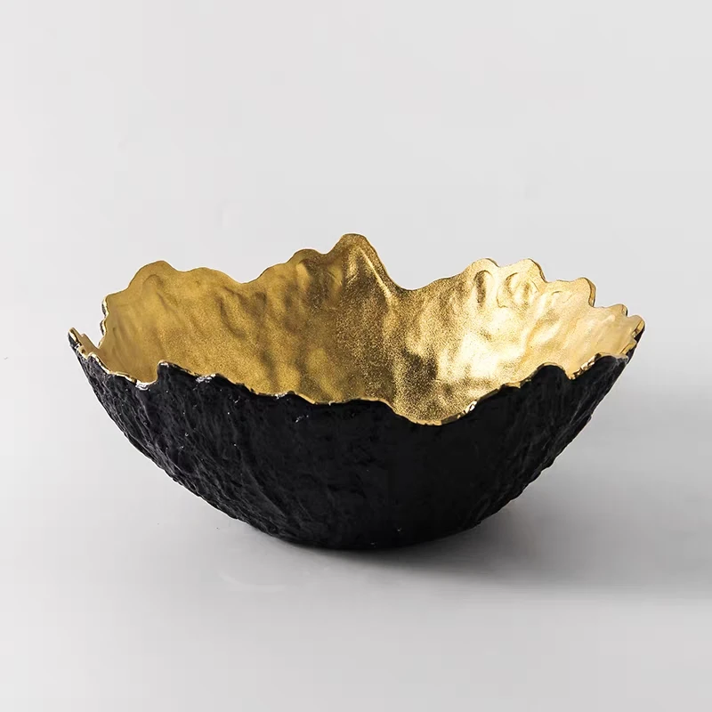 Retro black gold irregular ceramic flower ware model room sales office living room entrance study fruit plate jewelry ornament