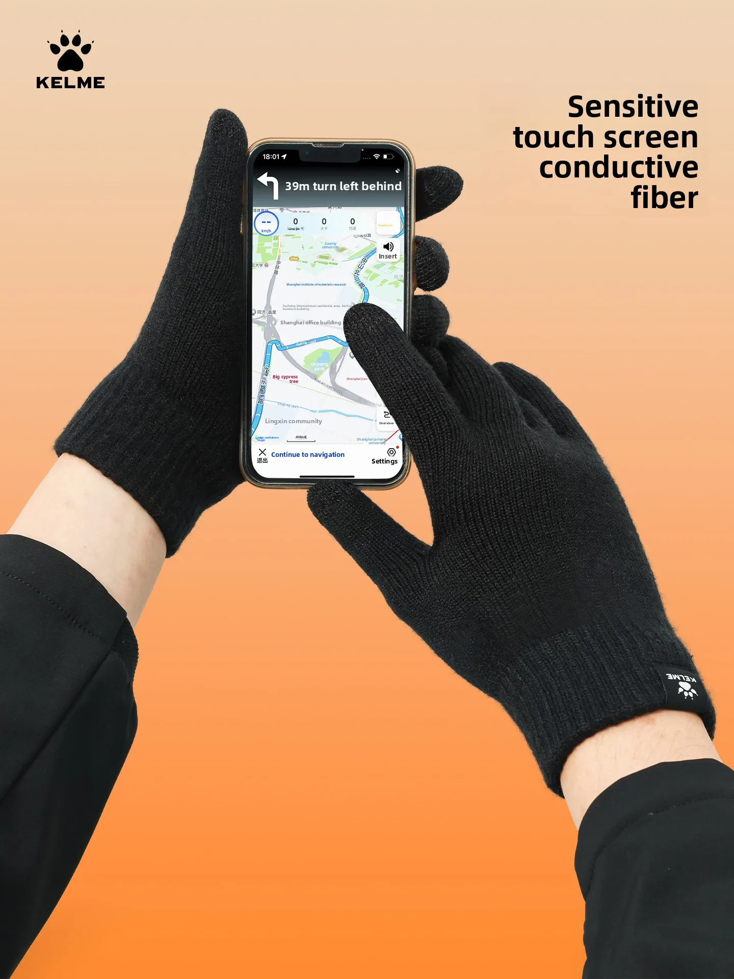 

Kelme Warm Knitted Gloves With Velvet For Cold Protection Outdoor Sports Gloves Running Three Finger Touchscreen Knitted Gloves