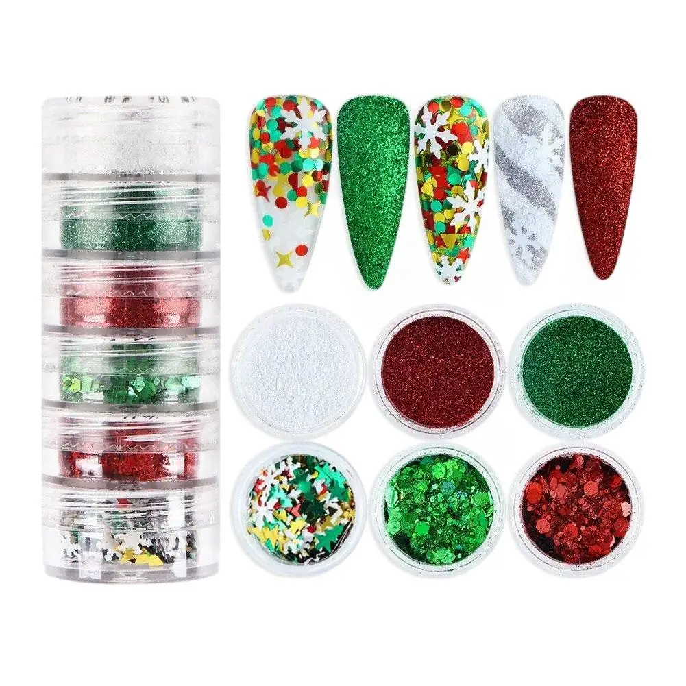 6 farben Weihnachten Schneeflocke Nagel Glitter DIY Weihnachten Nagel Glitter Set Schneeflocken Pailletten Helle Glanz Mehrzweck Glitter Set