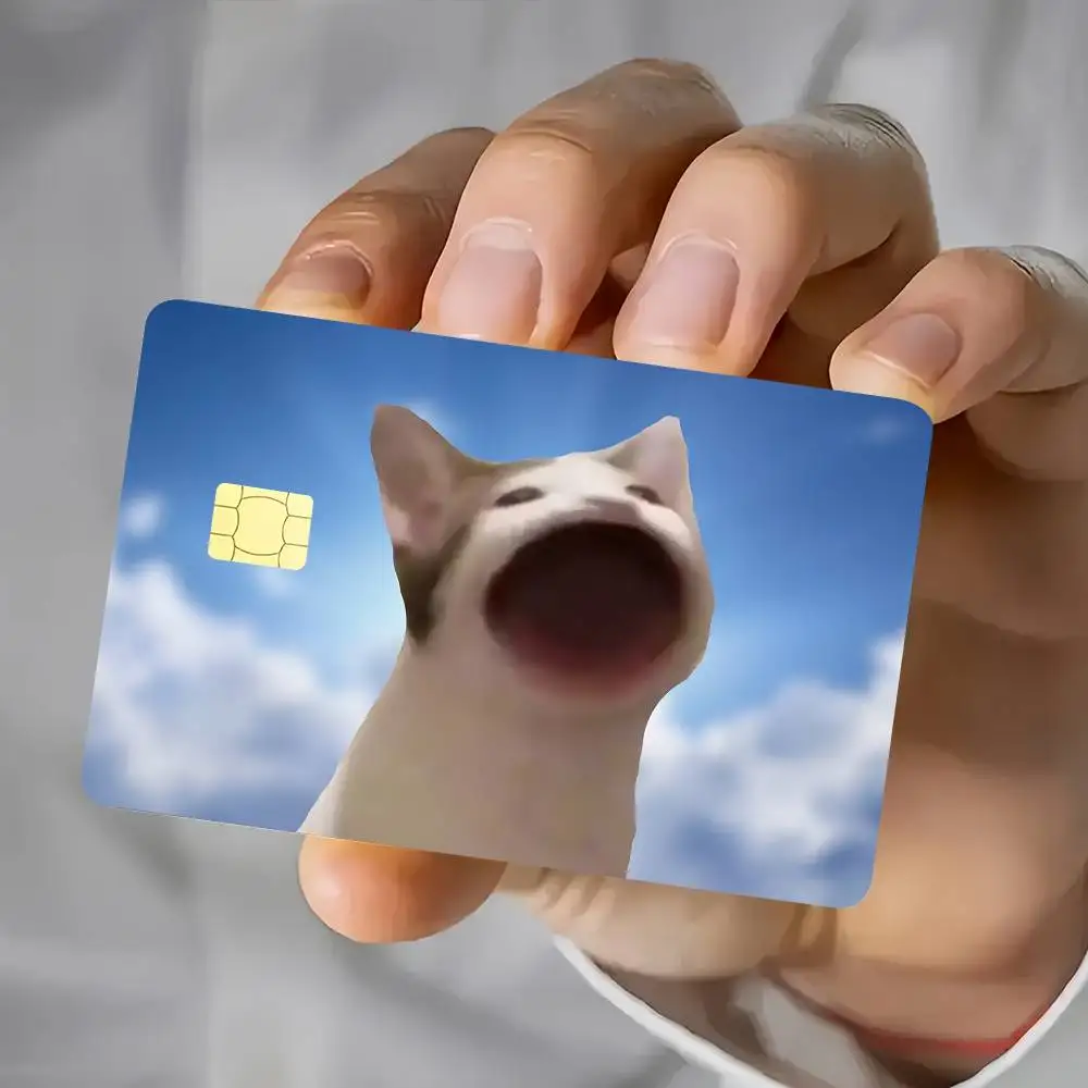 Cat Meme Card Stickers Waterproof Film skin Cover 4PCS Credit Card stickers Debit Front Decoration Bank Subway Pass