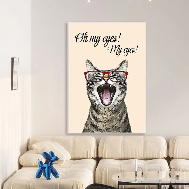 Funny Cats Dog Pig Scream Oh My Eyes My Eyes Poster Canvas Painting Cute Animal Wall Art For Living Room Home Decor Cuadros