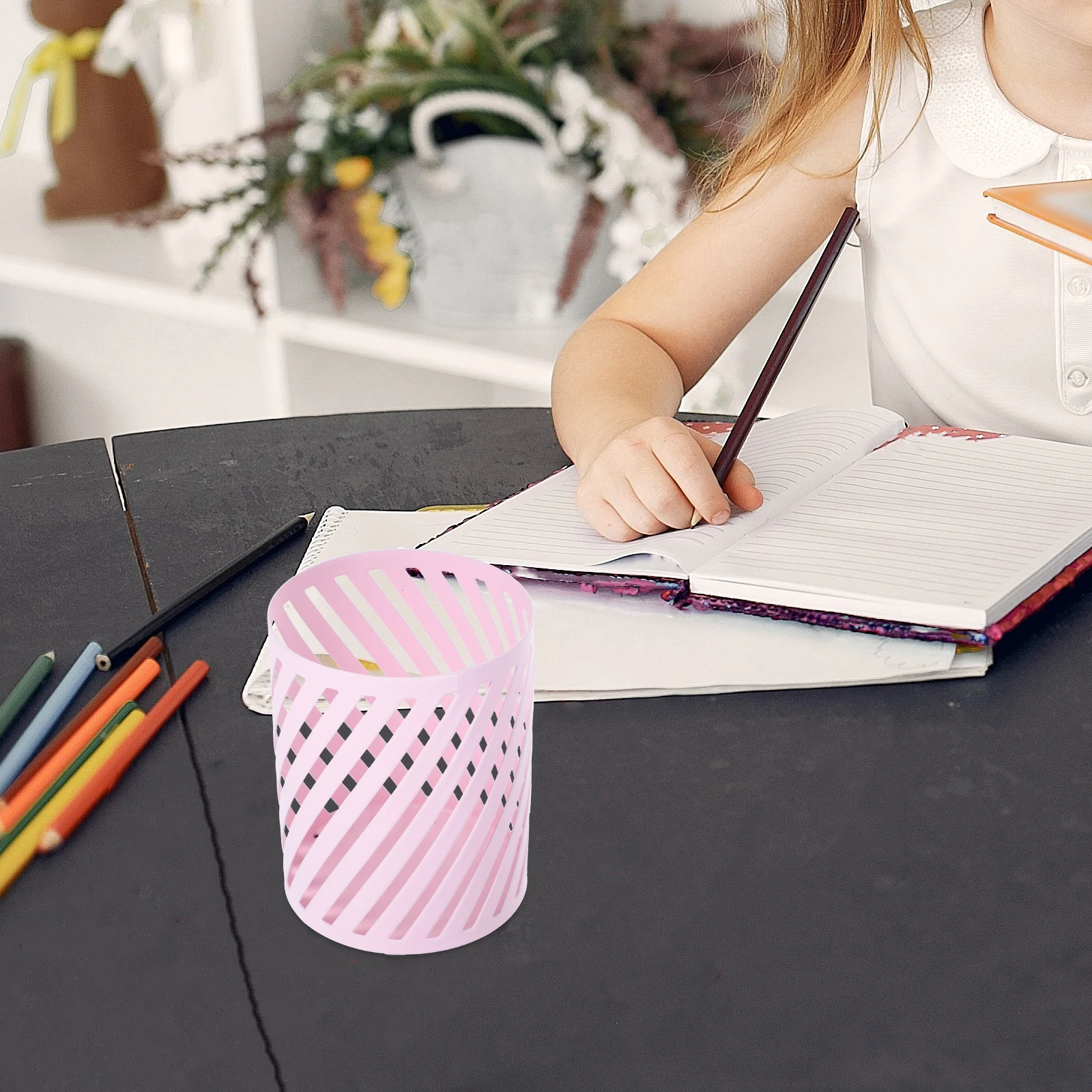 

Round Pen Holder for Desk Makeup Brush Cute Pencil Organizer Pretty Holds Desktop