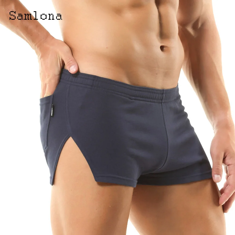 Men\'s Fashion Leisure Both Split Edge Shorts Sexy Elastic Waist Short Pants 2024 Summer New Casual Beach Shorts Male Clothing