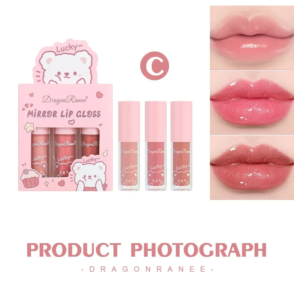 التنين راني 3 قطعة مرآة ملمع الشفاه مجموعة ترطيب مشرقة الشفاه الصقيل ترطيب اللؤلؤ السائل أحمر الشفاه الكرتون ملمع الشفاه مجموعات #5