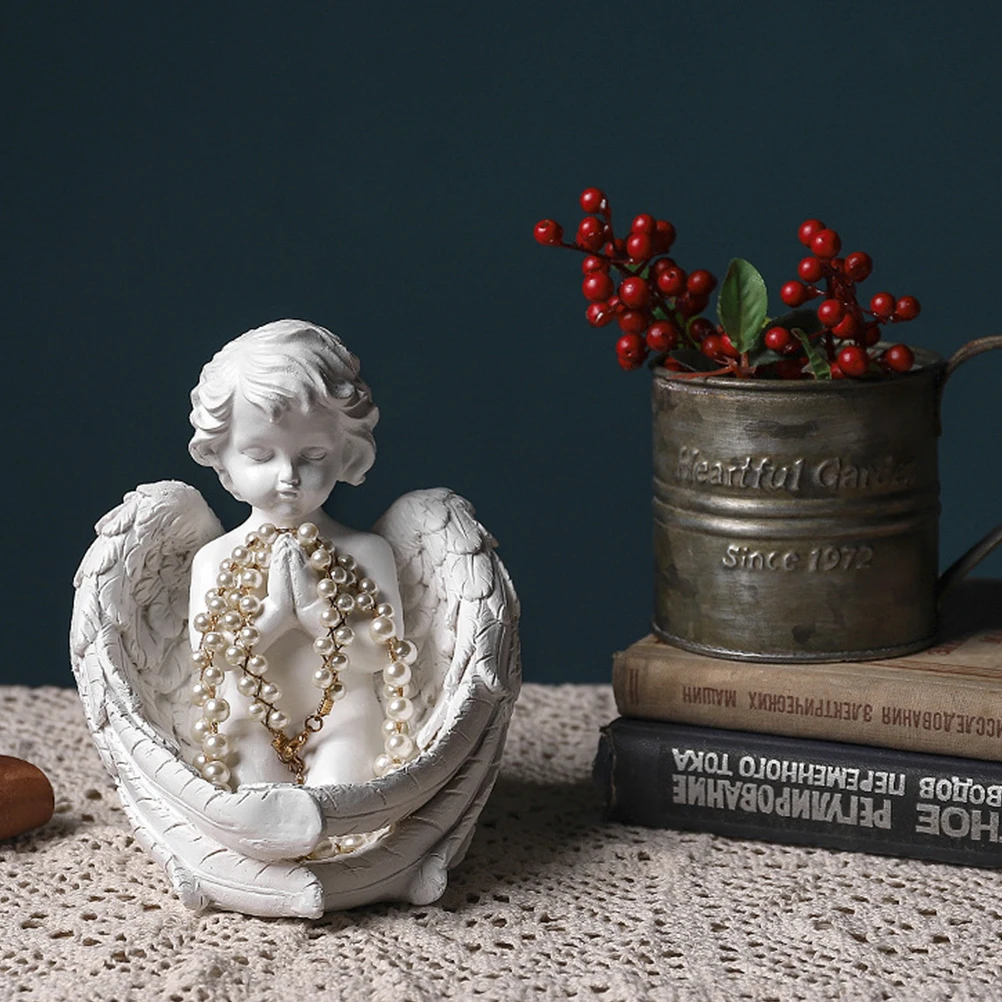 

1Pcs Resin Angel Decoration Vintage Little Girl Prayer Statue Exquisite Ornament for Desk Bookshelf Home Office Gift