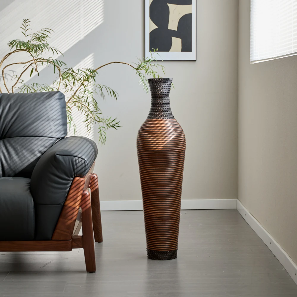 Jarrón Decorativo de 39 Pulgadas de Alto, Estilo Boho Farmhouse, Tejido a Mano con Ratán de PVC, para Decoración del Hogar, Sala de Estar, Entrada, Oficina