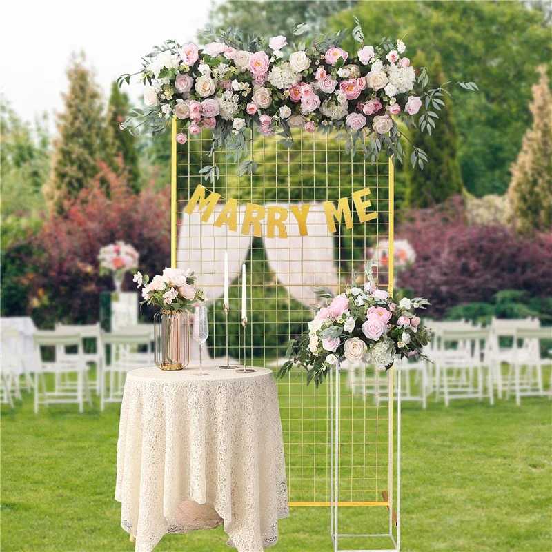 JAROWN Wedding Props Geometric Grid Frame Wedding Background Decor Stage Screen Wrought Iron Flower Stand Outdoor Party Decor