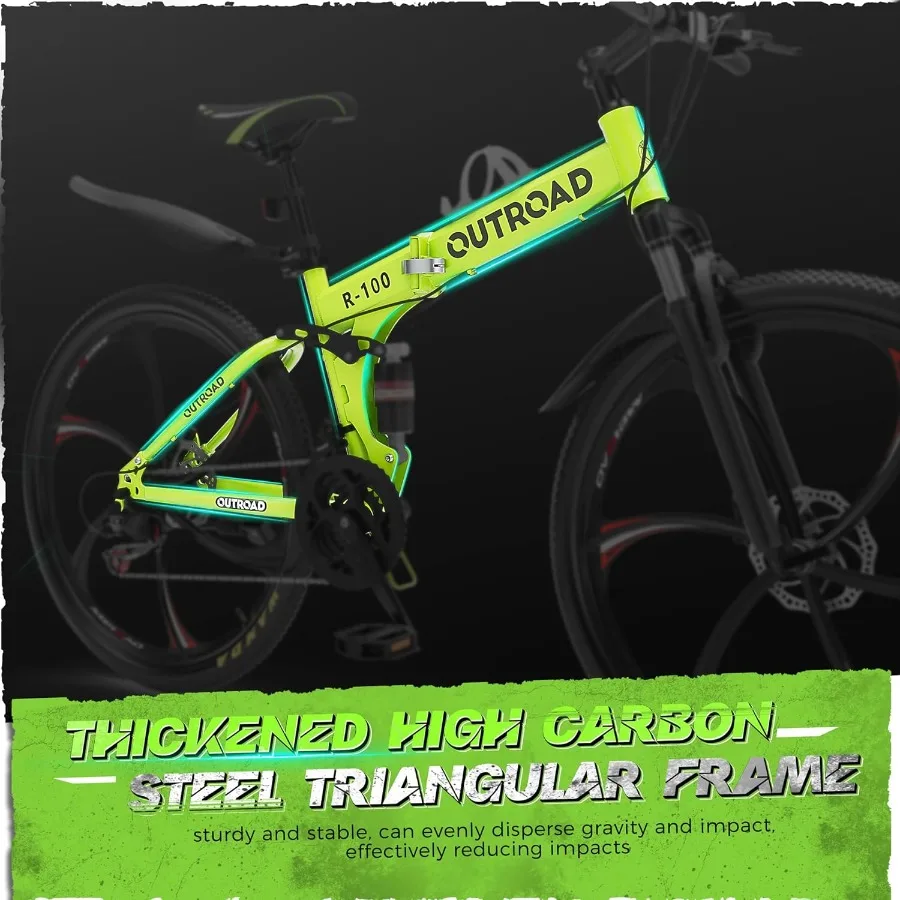 26 بوصة دراجة جبلية 21 سرعة تعليق كامل دراجة قابلة للطي مع فرامل قرصية مزدوجة للبالغين إطار فولاذي عالي الكربون مرحل سريع