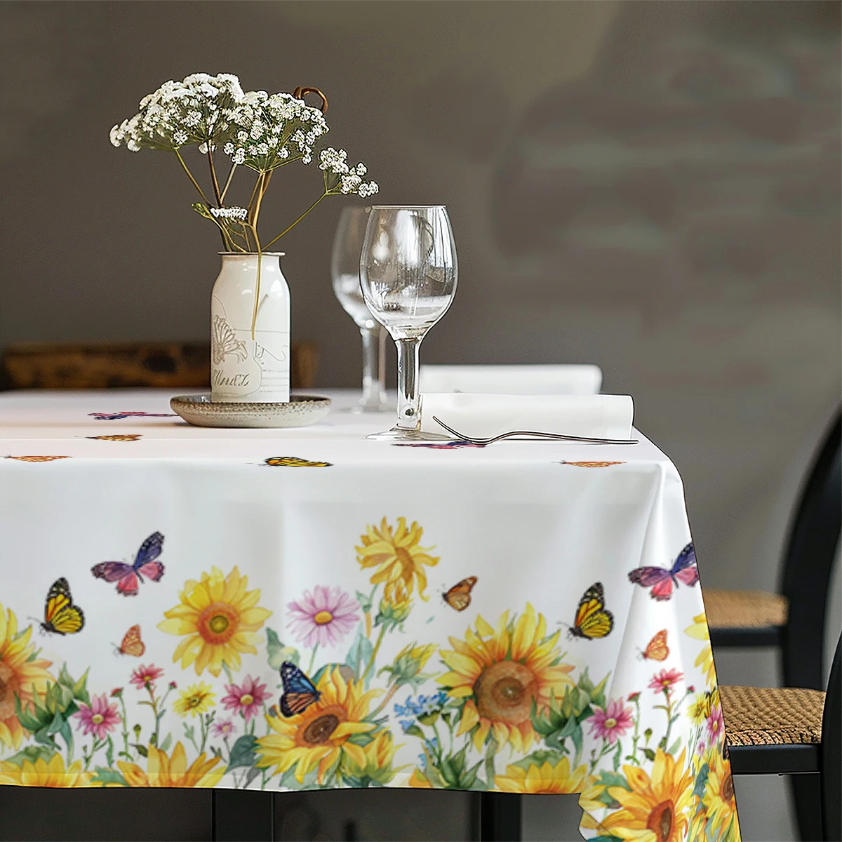 Camino de mesa de plantas y girasoles, decoración de boda, tela de comedor lavable, corredores de mesa de café, paño largo de
