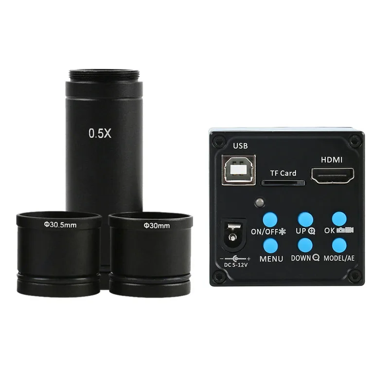 Câmera para Microscópio Digital 20mp Hdmi 1080p hd Usb Cartão tf Gravador de Vídeo Mais Lente de Montagem c de 05x Mais Adaptador de 30 mm e 30.5 mm