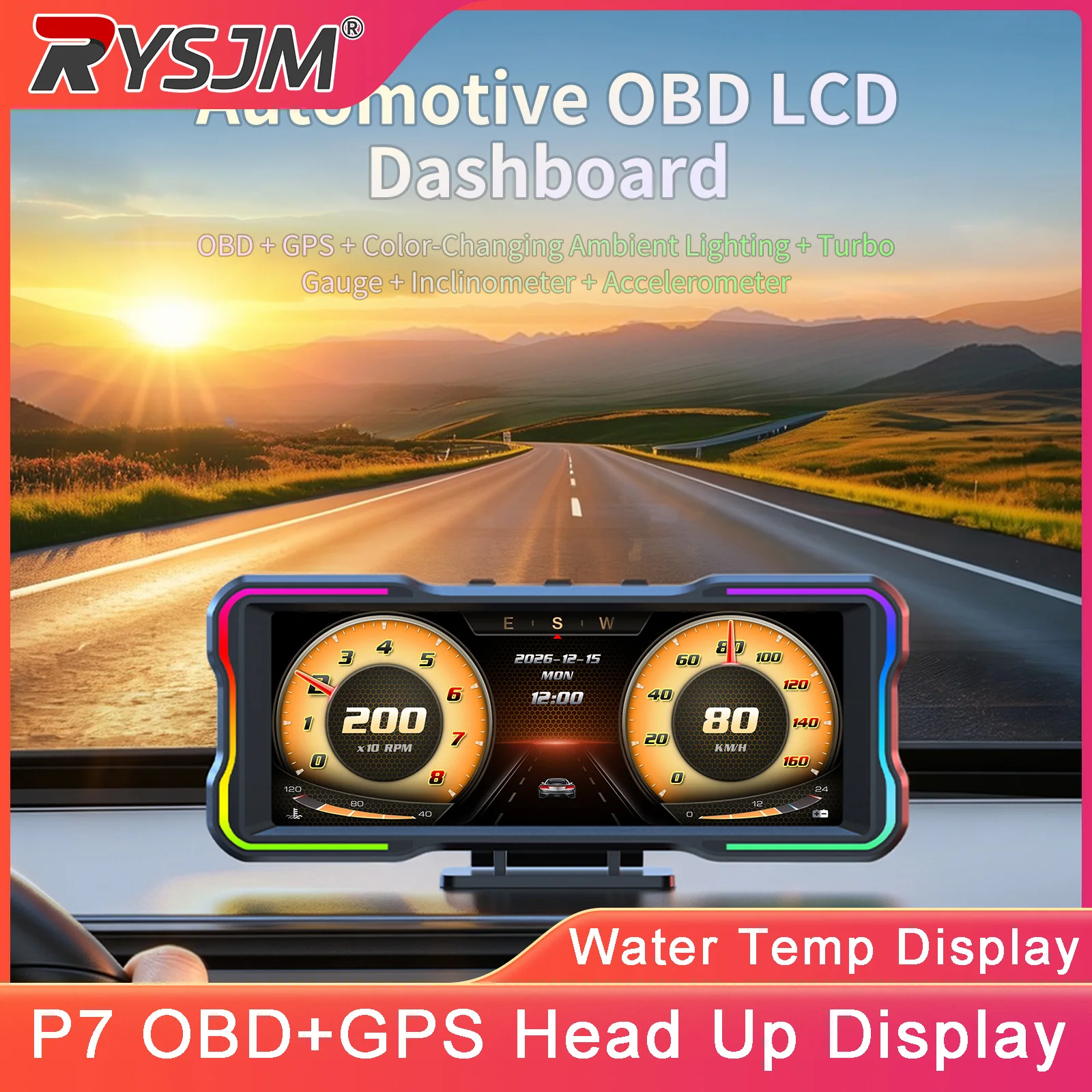 7.12 Inch HD LCD Screen Car Head Up Display OBD+GPS HUD Digital Meter Voltage Fuel Level Turbo Pressure Gauge Car Speedometer