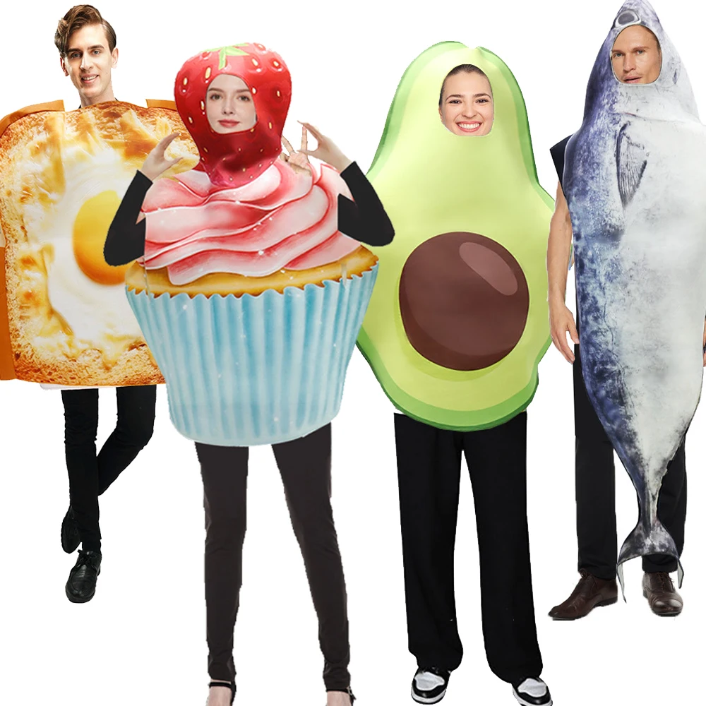 Unisex Adult Funny Food Vegetable Watermelon Hamburger Carrot Avocado Strawberry Cupcake Croissant Halloween Costume 2023