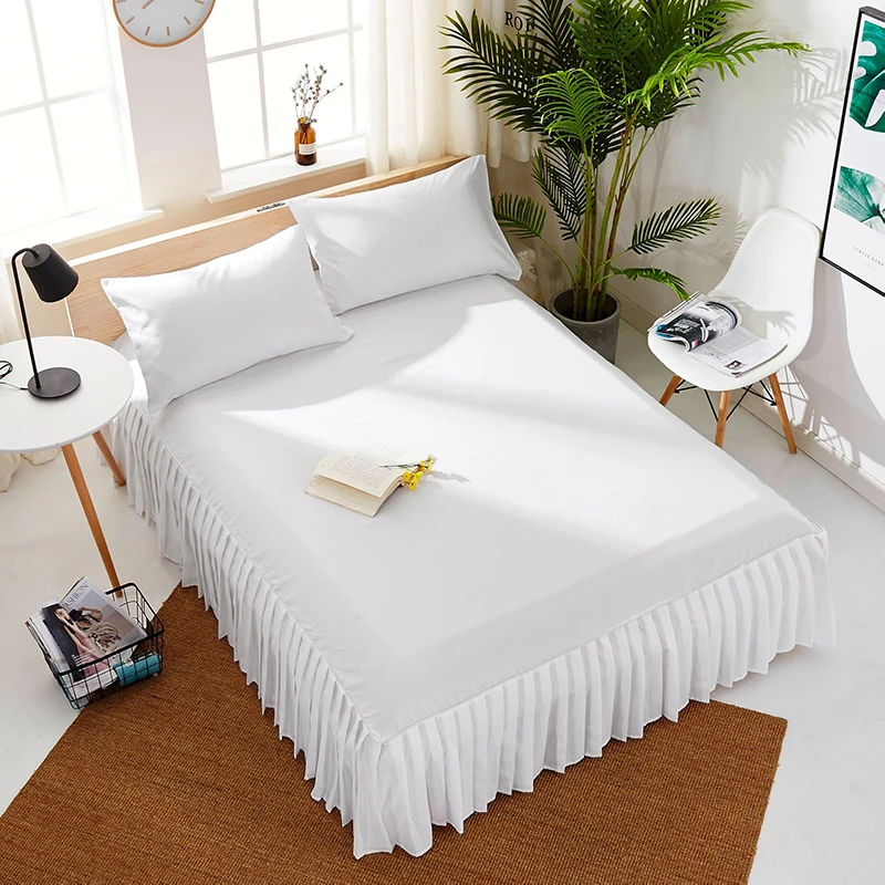 RainFire White Bed Pleated Sheets Bed Skirt Hotel Bed Spreads Queen King Size Bed Sheet Sanded Pure Color Beauty Salon Bed Cover