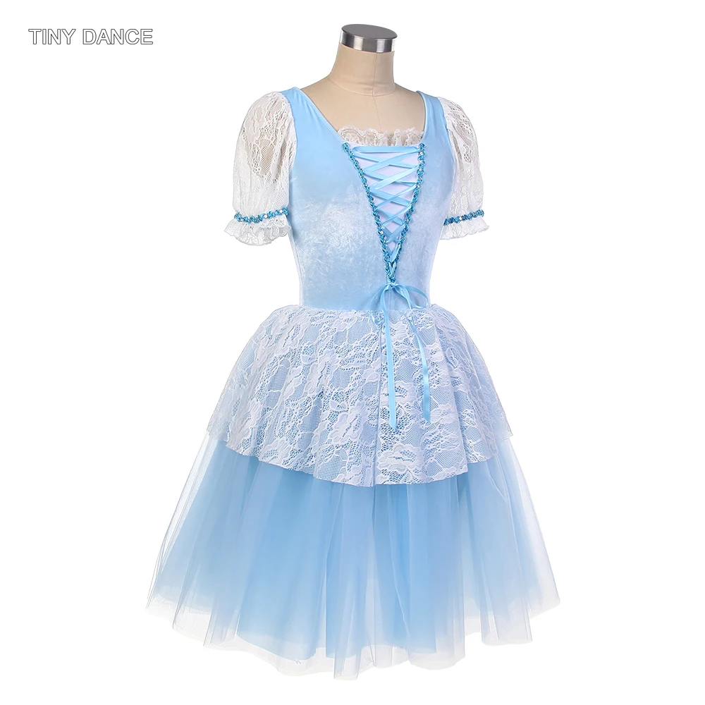 

Sky Blue Ballet Tutu Girls & Women Spandex & Stretch Velvet Ballerina Dress Adult Performance Clothes Short Sleeves Tutus 25005