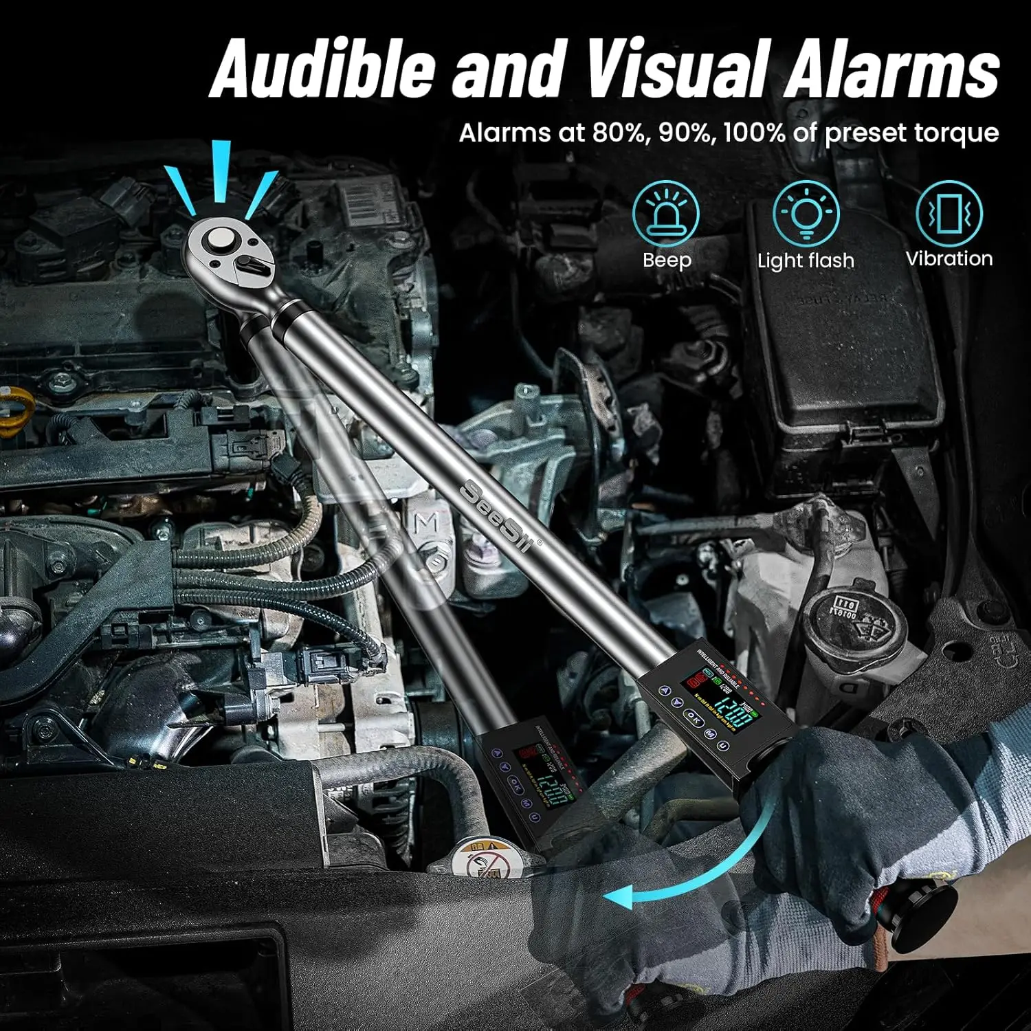 Seesii 1/2 "kit chave de torque elétrica 2% precisão de torque 340N.m chave de torque digital com 3 modos ajustáveis para cuidados com o carro