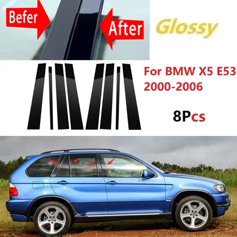 Новая полированная стойка из углеродного волокна, подходит для BMW X5 E53 2000-2006, оконная обшивка, наклейка на колонку BC