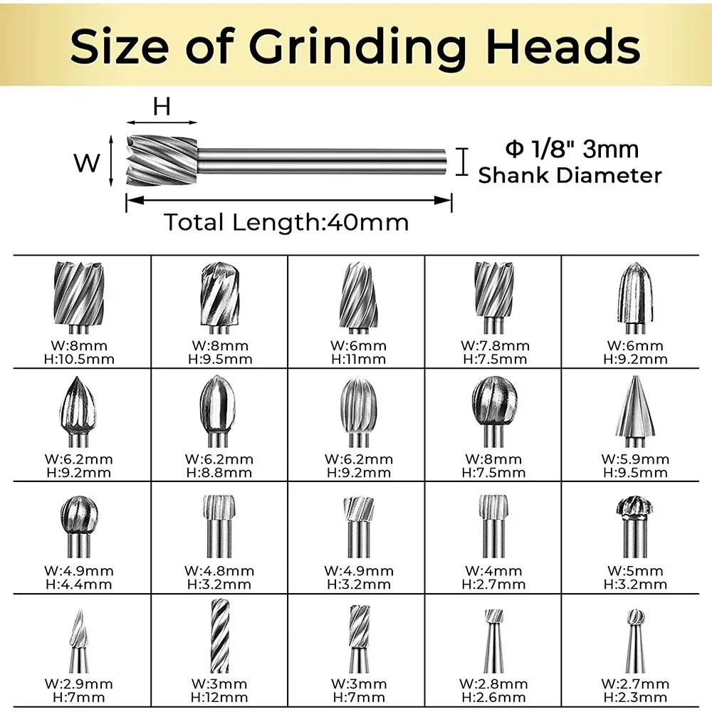STONEGO HSS Rotary File Set - Carving and Engraving Bits with 1/8\