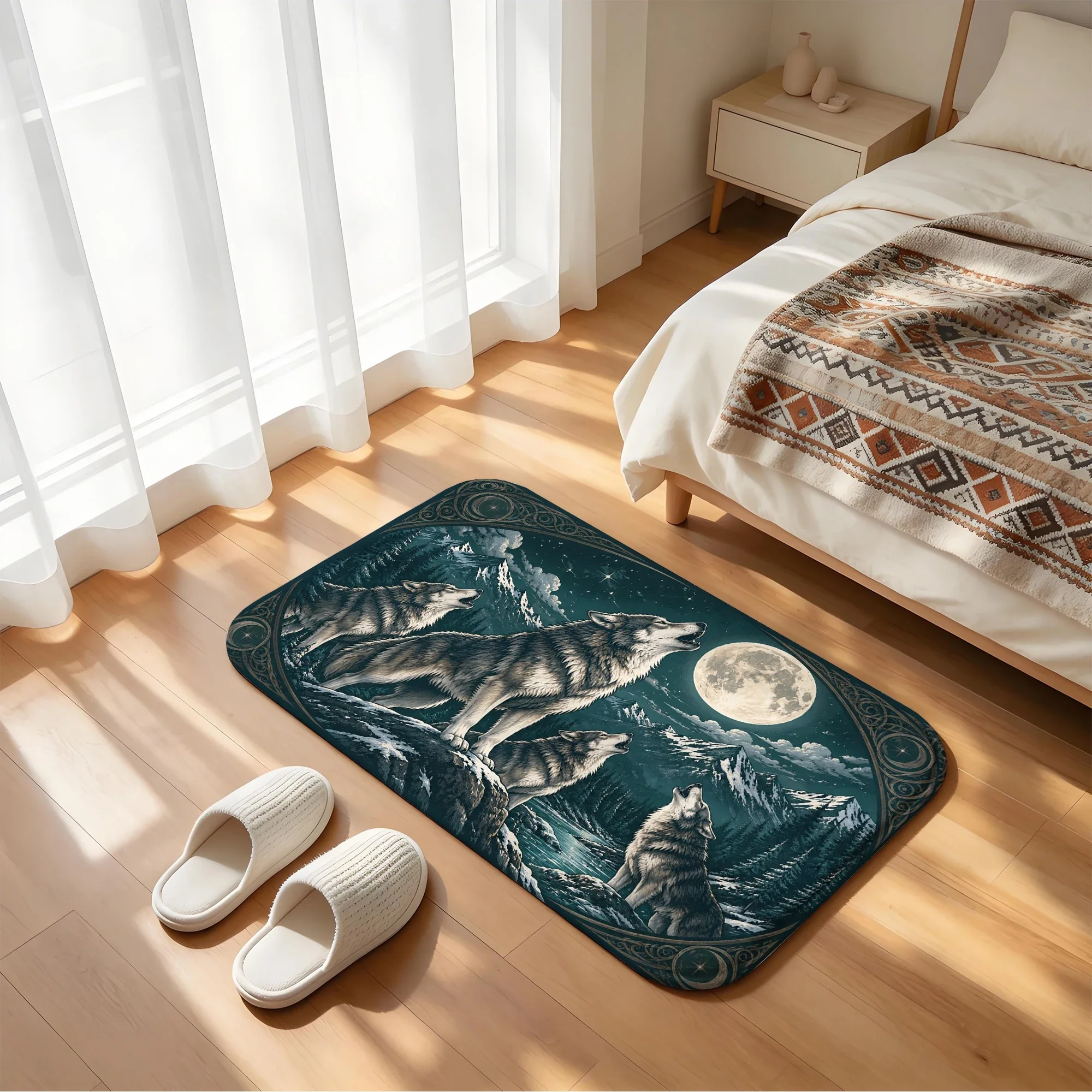 Wolf Pack Bath Mat Water Absorbent Quick Dry Anti-Slip Shower Rug Floor Carpet for Bathroom Home Decor