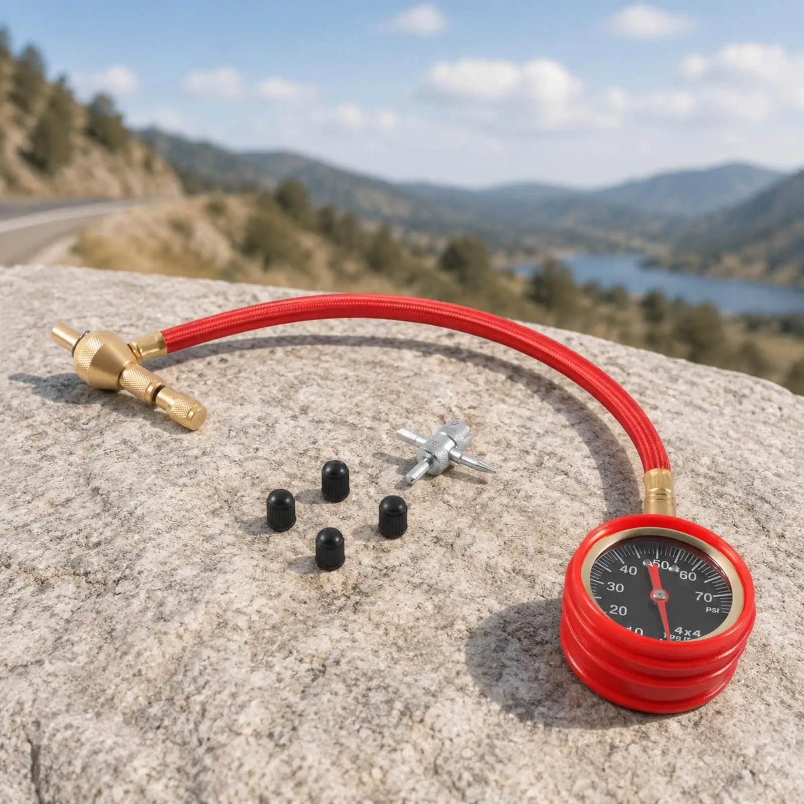 Brass-and-Rubber Analog Tire Pressure Gauge Tire Pressure Gauge with Braided Hose Accurate for Routine Vehicle Care, Trail