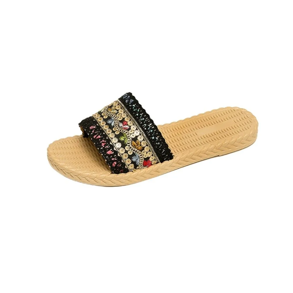 

Holiday Ethnic Style Slippers Non-Slip Flat Seaside Sandals Shoes Simulated Hand-knit Look Vacation Beach Slippers Outdoor