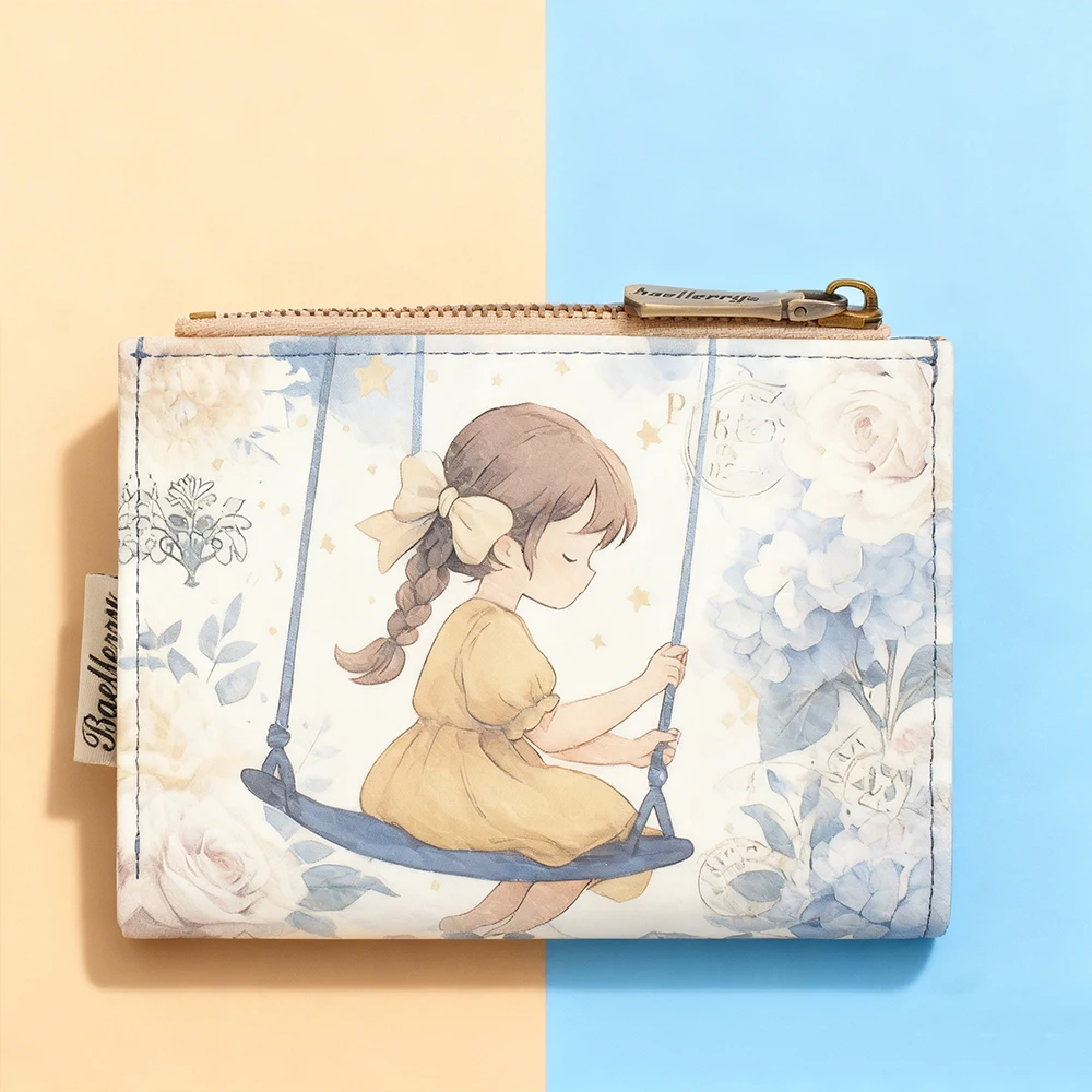 New Floral Print Short Wallet for Women Large Capacity Card Clips Photo Holder High Quality Cute Zipper Coin Purses for Girls