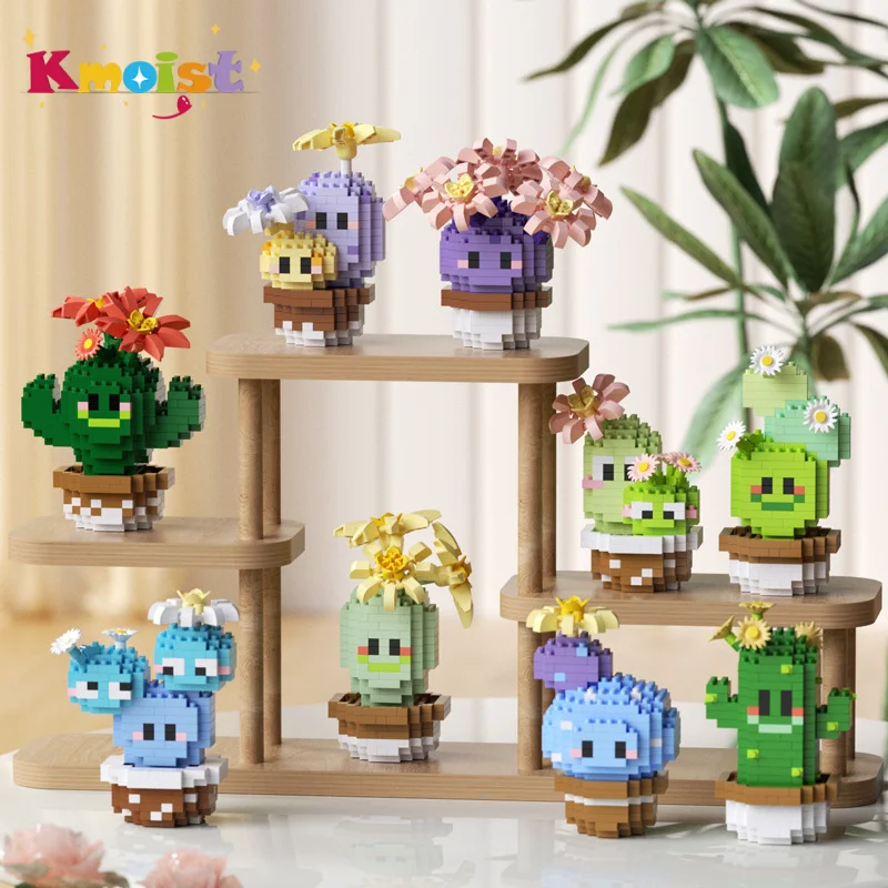

9 Sets/Lot Cactus Potted Small Particle Building Blocks Desktop Ornaments Building Blocks Set Toys for Kids Girl New Year Gifts