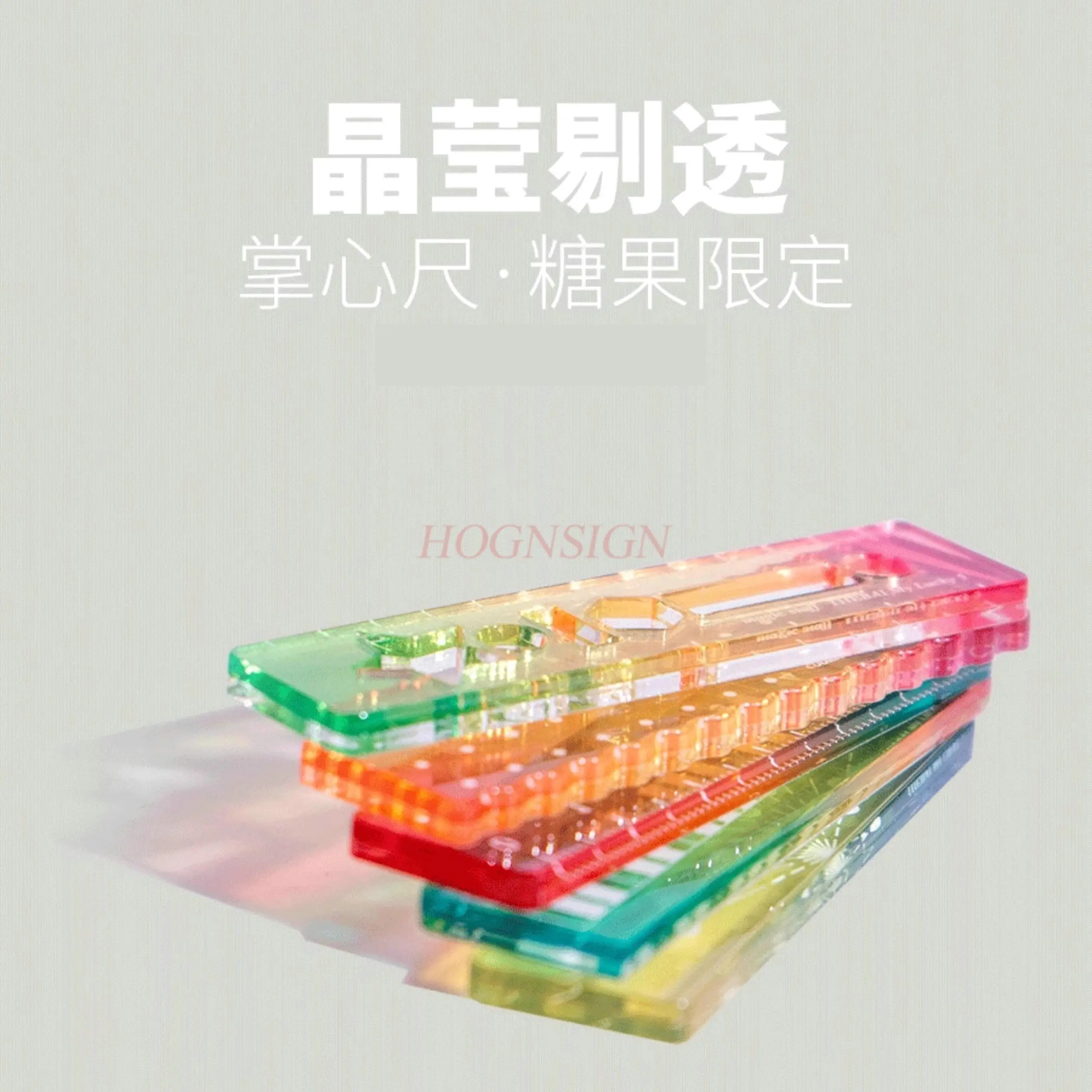 Regla de palma de 5 uds, cuaderno de color caramelo, mini escala, regla de onda transparente, regla recta