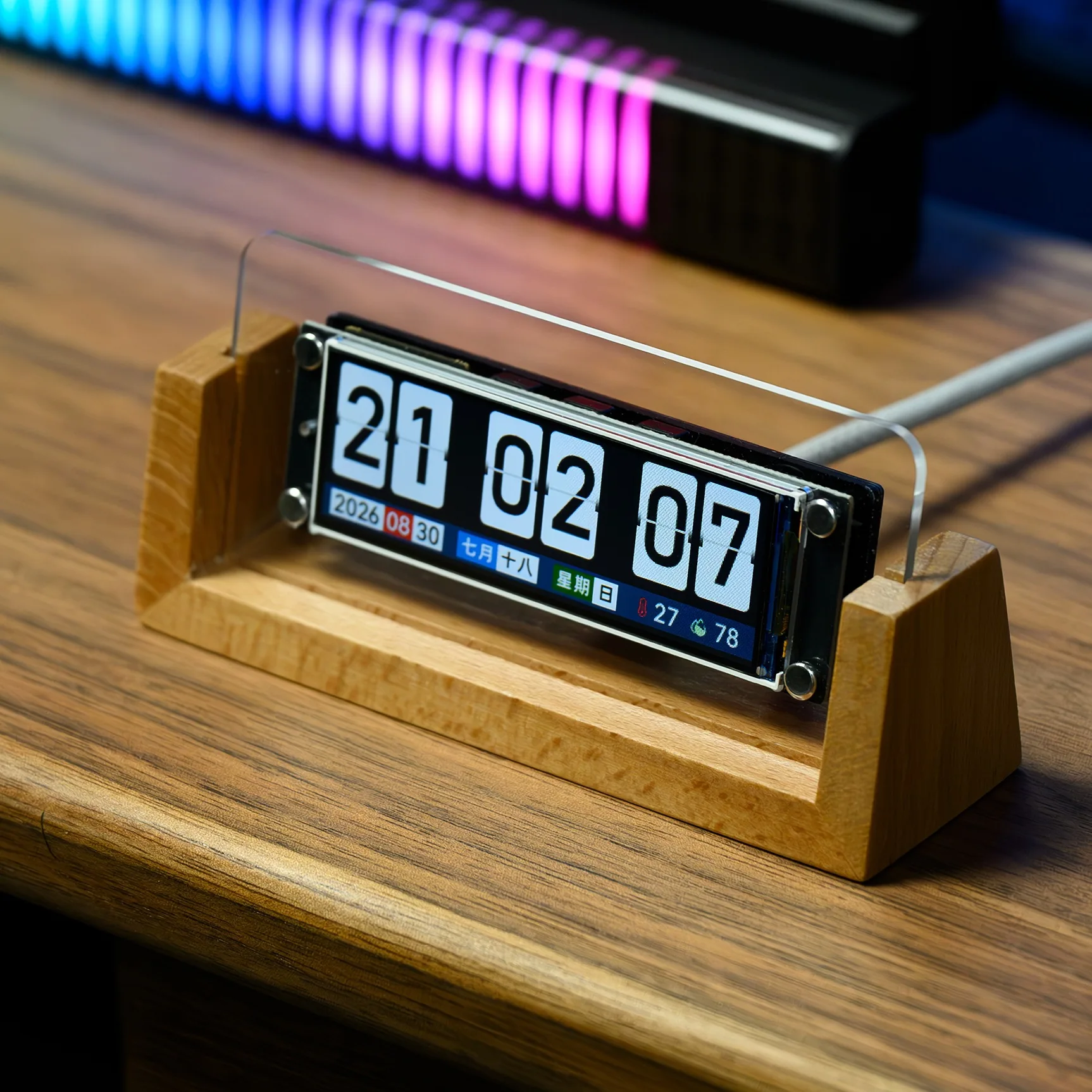 Digital Flip Page Table Clock, WIFI Smart Music Rhythm Clock, Temperature Humidity Monitor Desktop Clock for Home Desk Decor