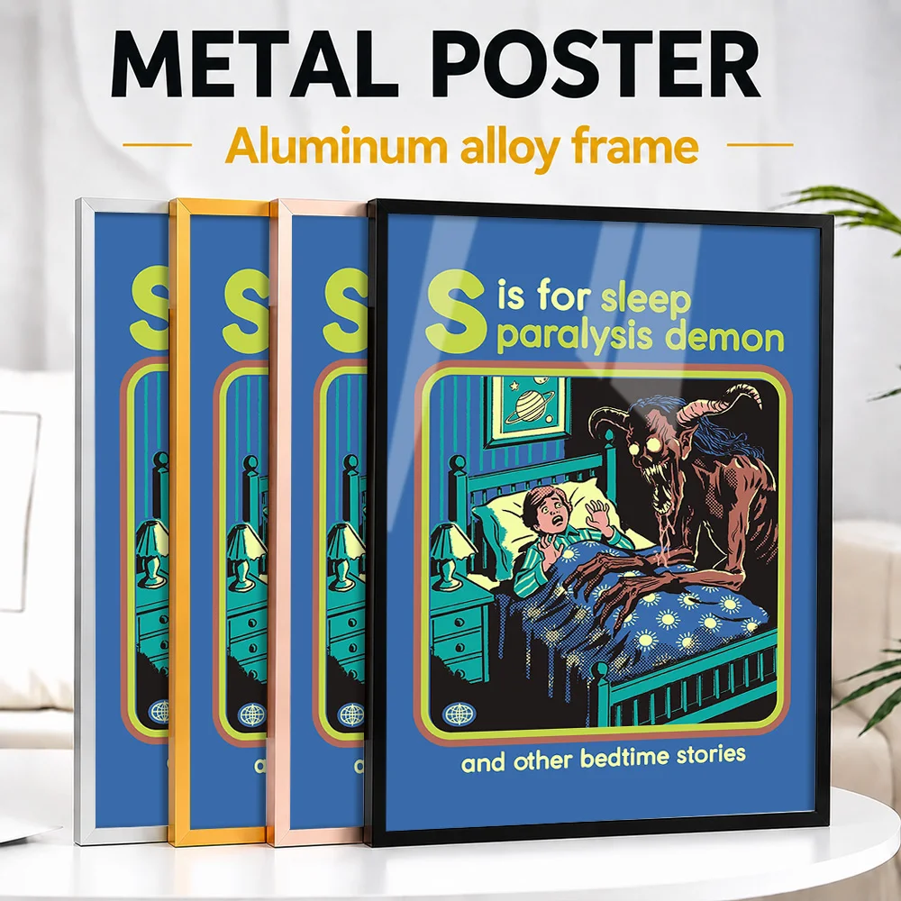 Sleep Paralysis Demon Framed Metal Poster Personalized Photo Playful Typography Style Wall Art For Bedroom Ideal Birthday Gift