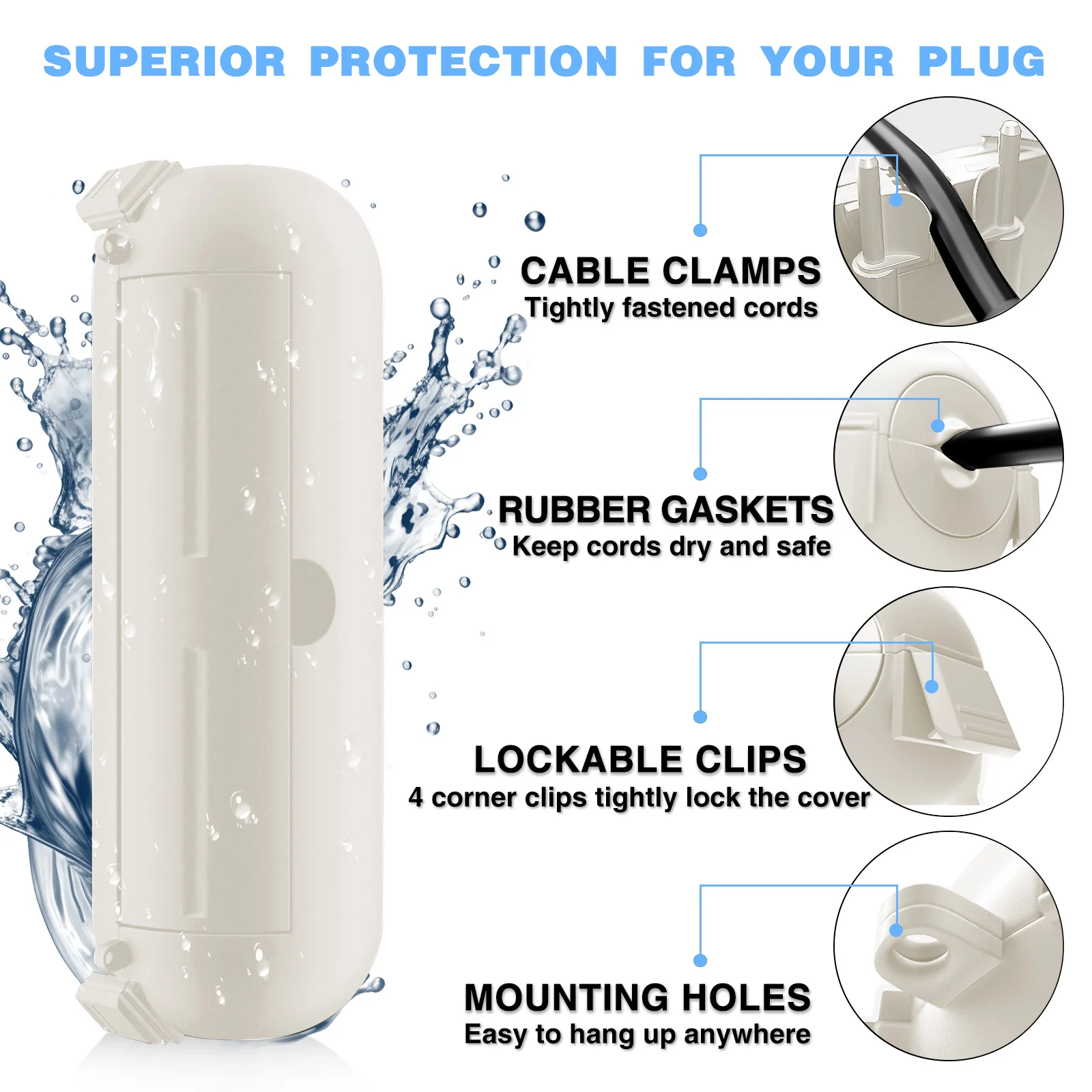 2 حزمة IP44 صندوق اتصال مقاوم للماء غطاء سلك تمديد خارجي للمقابس الخارجية/مخرج كهربائي/أضواء تزيين العطلة