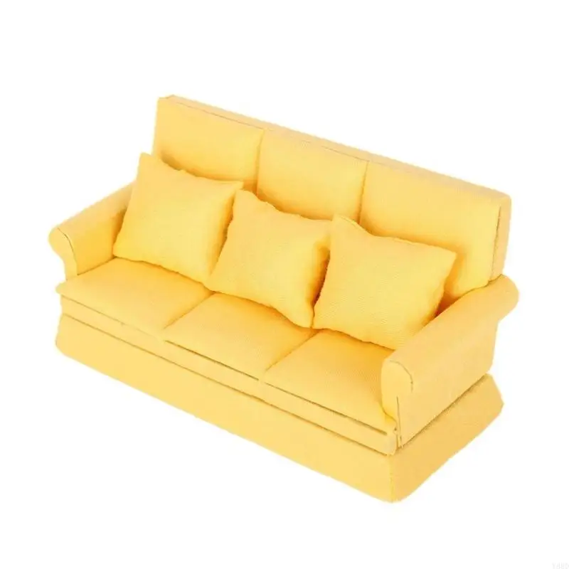 

Y88D 1/12 Scale Dollhouses Three-seat Miniature Couch Furniture Pretend Play for Kids Furniture Model for Dollhouses