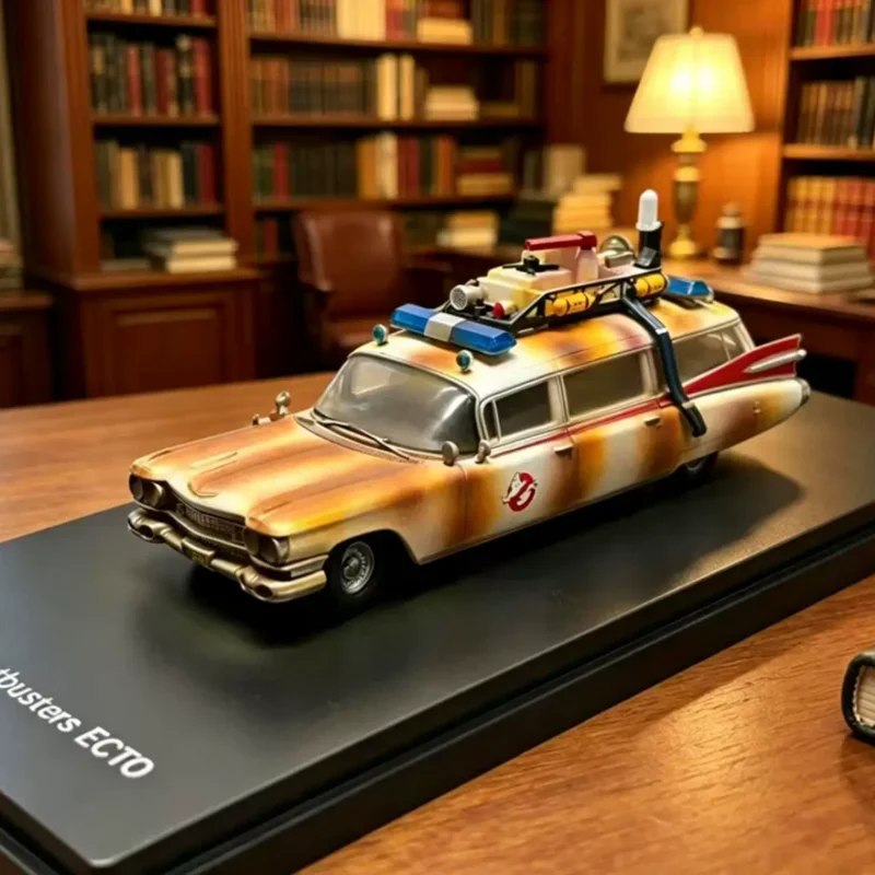 YS 1:64 Scale Ghostbusters Ecto-1 Dirty Version Alloy Car Model Collectibles Toy Unique Gift Scene Simulation