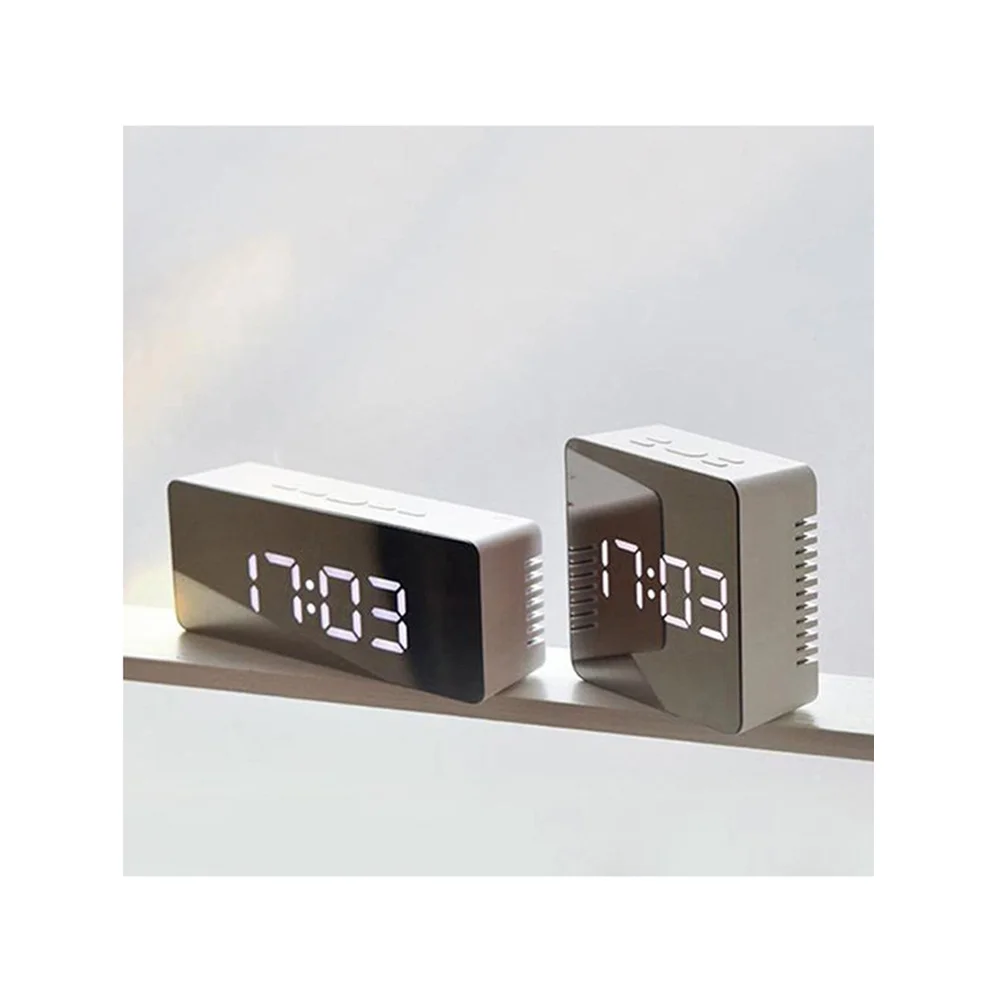 

Hd Mirror Alarm Clock Led Digital Display 2 Level Brightness Night Mode Temperature Display Usb Powered Modern Clock For