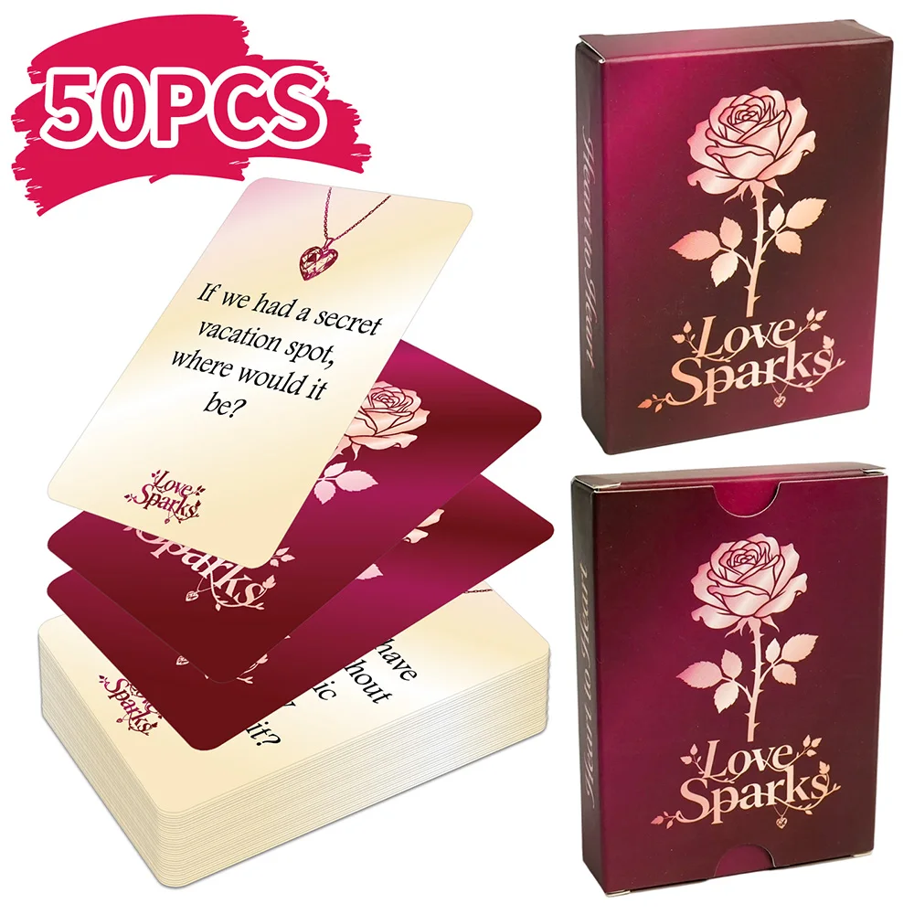 

50 Couple Conversation Game Cards – Romantic Interactive Card Game for Lovers, Date Night, Bedroom or Valentine’s Gift