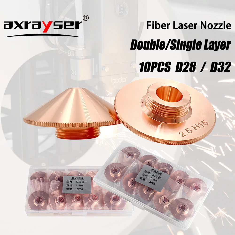 Axrayser 10PCS Laser Nozzle Fiber Cutting Machine Single Double Layer D28 32mm for Raytools Precitec Bodor WSX