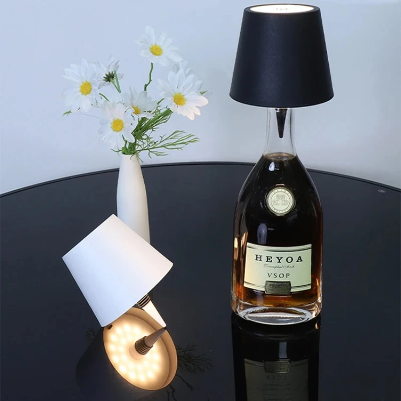 Wireless Table Lamp LED Wine Bottle Base Rechargeable Vases Light Touch Switch Bar Dining Lamp