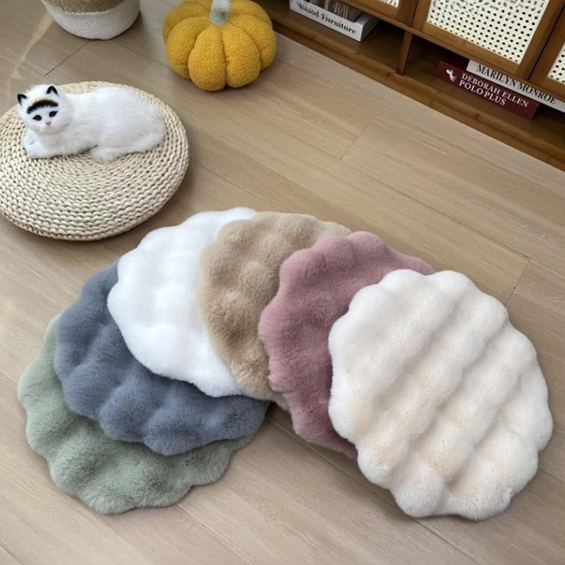 1pc Faux Rabbit Fur Round Cushion/Pad for Chairs/Stools/Warm Seat Cushion/Soft AndPlush/Suitable for Dining Chairs Vanity Tables