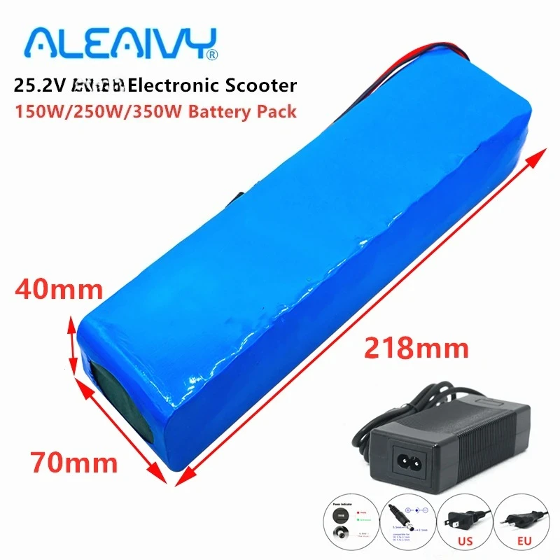 24V 6Ah 25.2V Lithium Battery Pack with Charger & BMS, for 250W Electric Scooter, Small E-Bike & Folding Bicycle Replacement