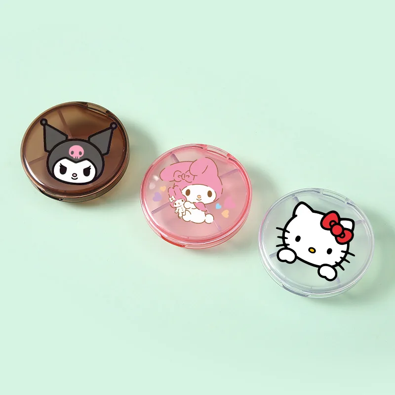 Sanrio Kuromi Hello Kitty My Melody 4Grids Cross Pill Box Portable Mini Plastic Pill Storage Pocket Medicine Box Home Pill Case