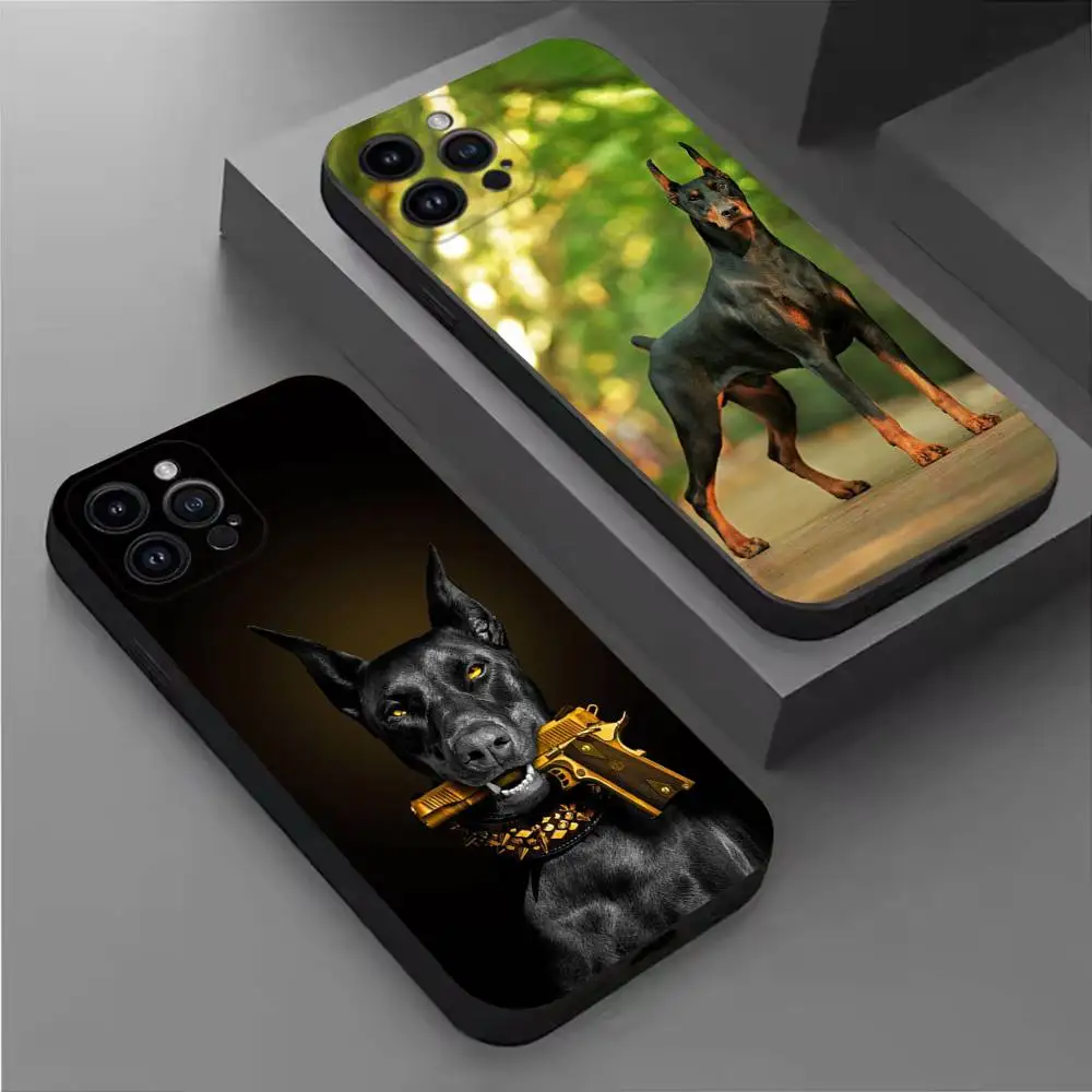 

Doberman dog Phone Case For iPhone 16,15,14,13,12,11 Plus,Pro Max,XS,X,XR,SE,Mini,8,7,Soft Silicone Black Cover