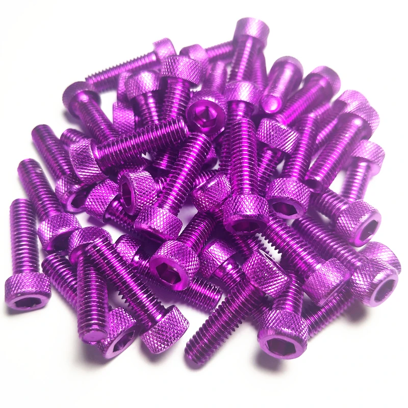 10pcs/lot M6*20 Aluminum Alloy Screws DIN912 M6x20mm Knurled Aluminum Hexagonal Socket head Cap Screws Bolts Anodized 5 Colors