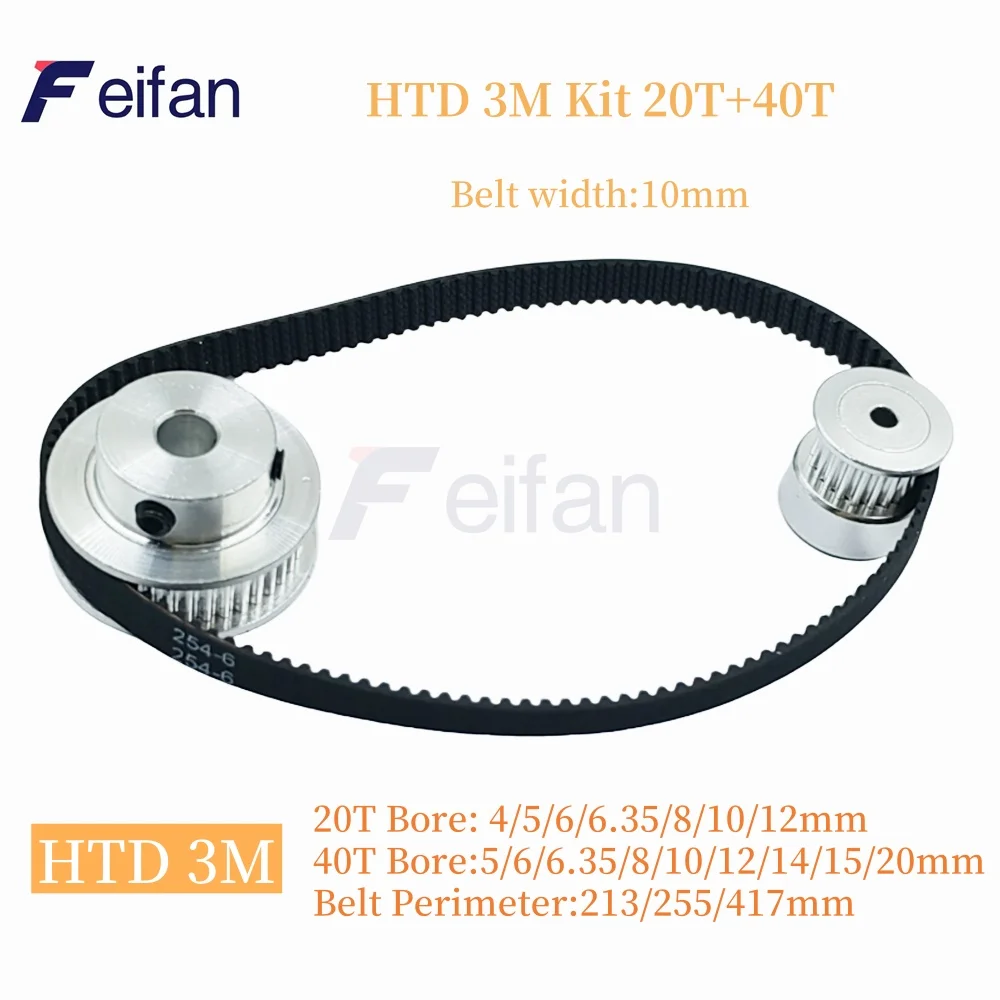 40T 20T HTD 3M Pulley Set For 2:1 Belt Width 10mm Belt Pulleys 40Teeth 20Teeth 3M Synchronous Wheels Set HTD3M Timing Pulley Kit