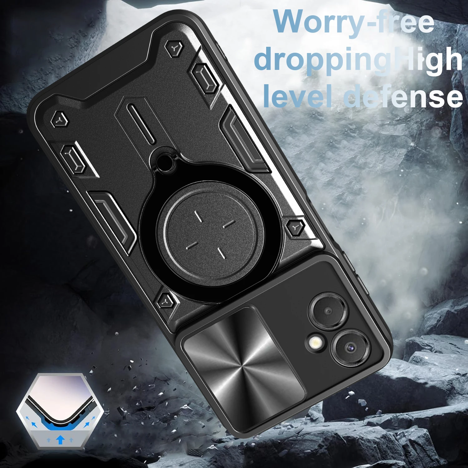 Чехол для Samsung Galaxy A06 5G с магнитной раздвижной защитой камеры Galaxy A16 5G, вращающаяся на 360° подставка, бронированное кольцо, Funda Capa