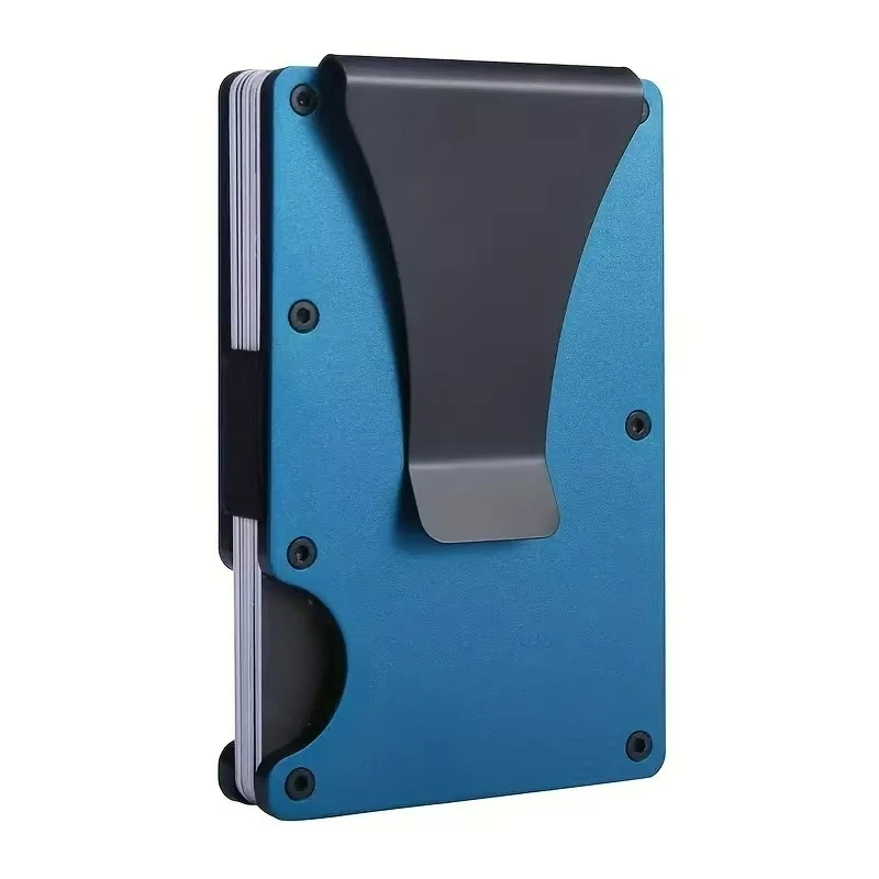Minimalistische, schlanke RFID-blockierende Geldbörse für Herren – leicht, langlebig und kompakt – Aluminium-Geldbörse mit Geldklammer (schwarz) – Detail 4